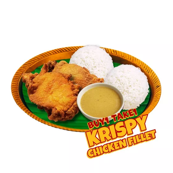 Product image - Buy 1 Take 1 Krispy Chicken Fillet - Krispy Fried Pork + Steamed Rice