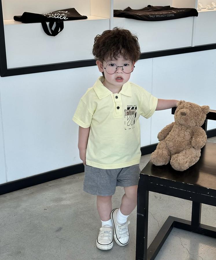 SB2271- bộ polo bé trai in  túi chữ, logo cute bear