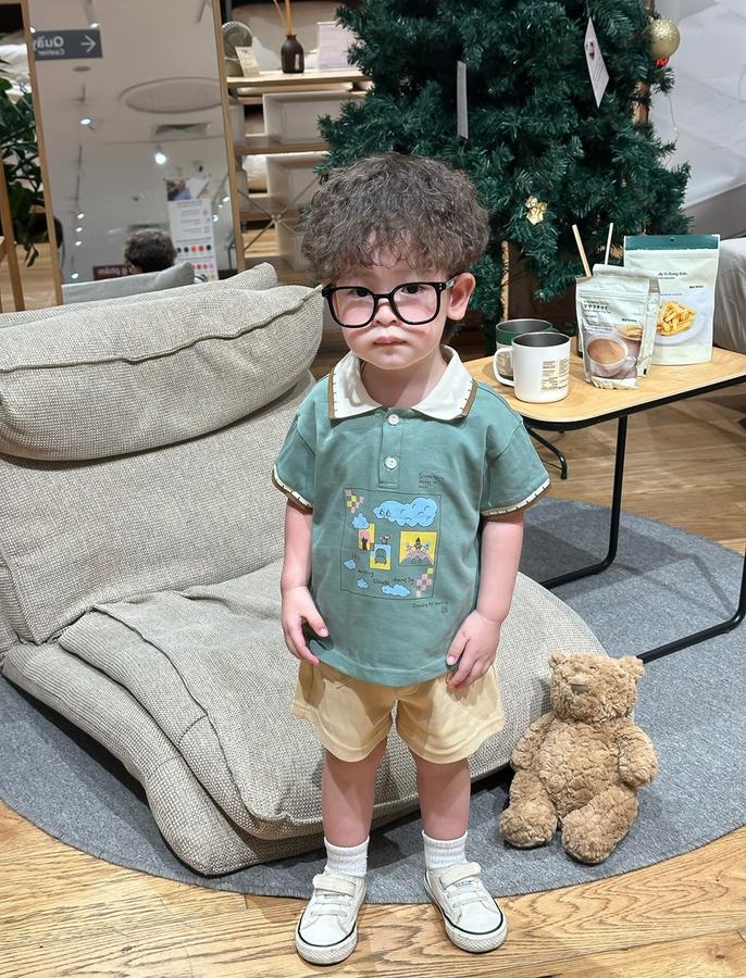 SB2401- bộ polo phối cổ, gấu tay in ô vuông n mây, ghế, cây,...