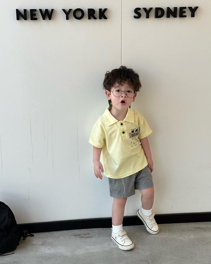 SB2271- bộ polo bé trai in  túi chữ, logo cute bear