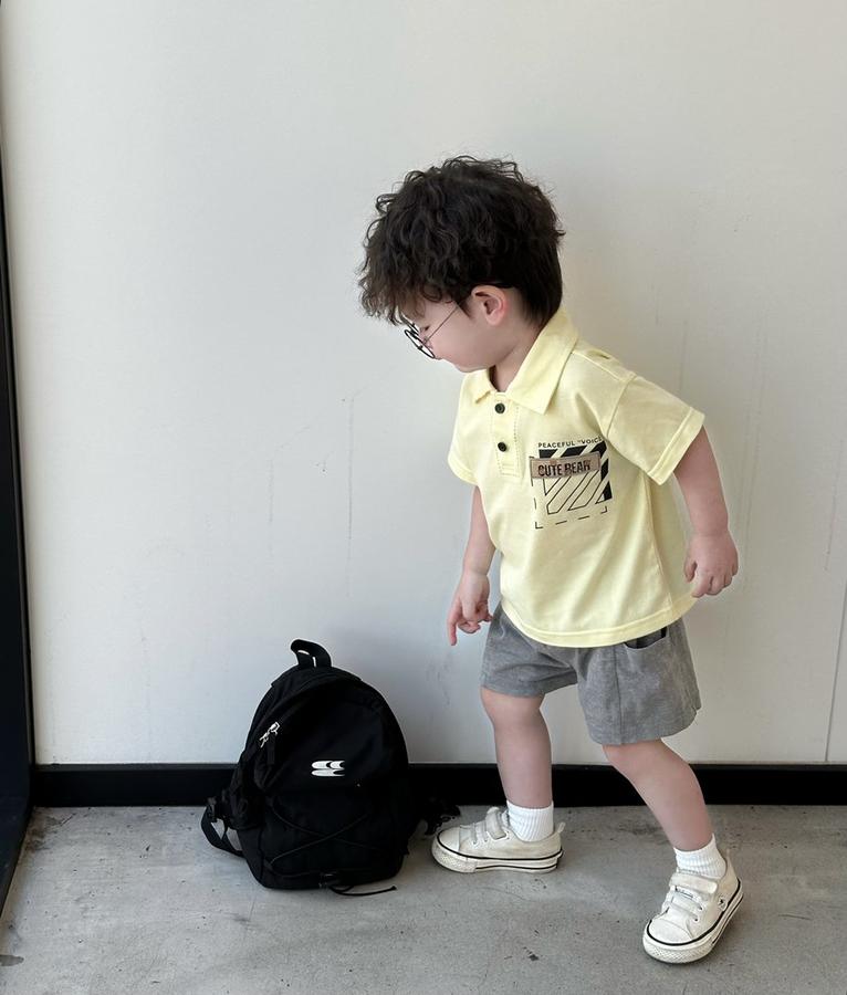 SB2271- bộ polo bé trai in  túi chữ, logo cute bear