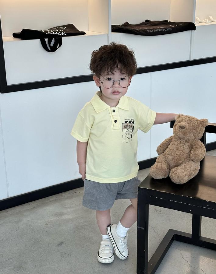 SB2271- bộ polo bé trai in  túi chữ, logo cute bear