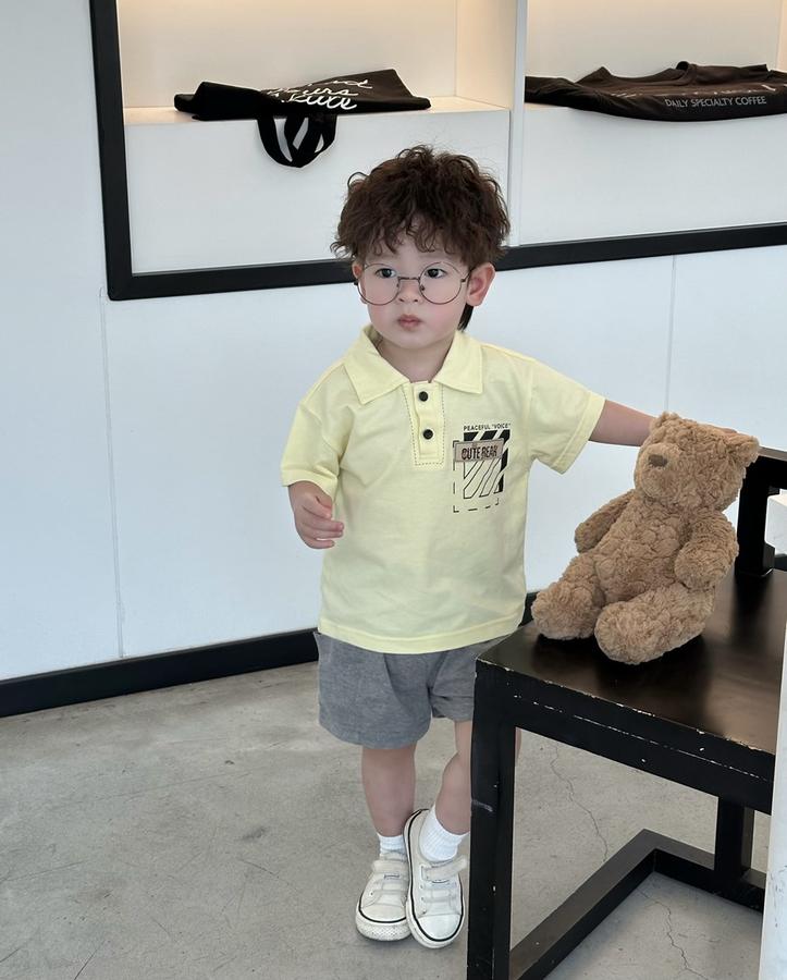 SB2271- bộ polo bé trai in  túi chữ, logo cute bear