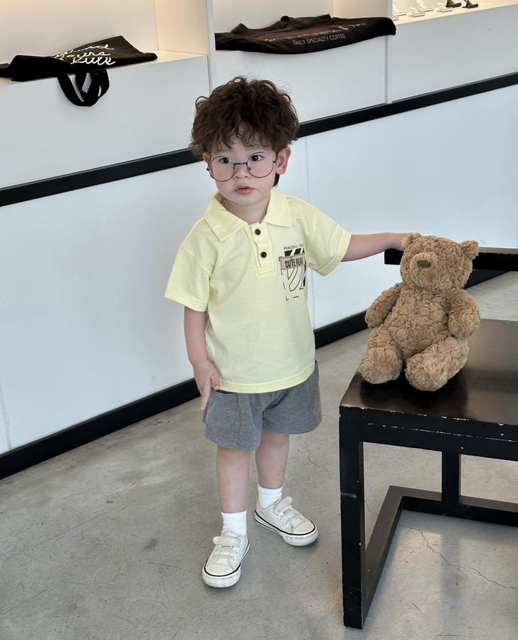 SB2271- bộ polo bé trai in  túi chữ, logo cute bear