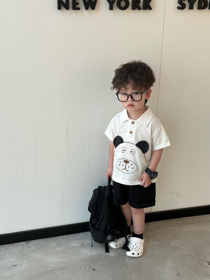 SB2376- bộ polo in chú cún đính tai