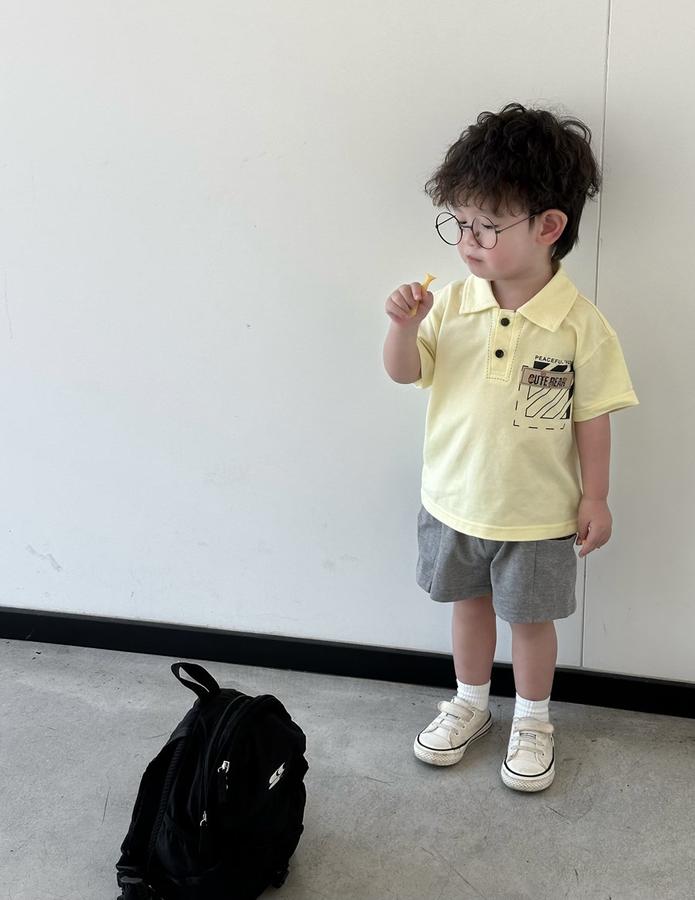 SB2271- bộ polo bé trai in  túi chữ, logo cute bear