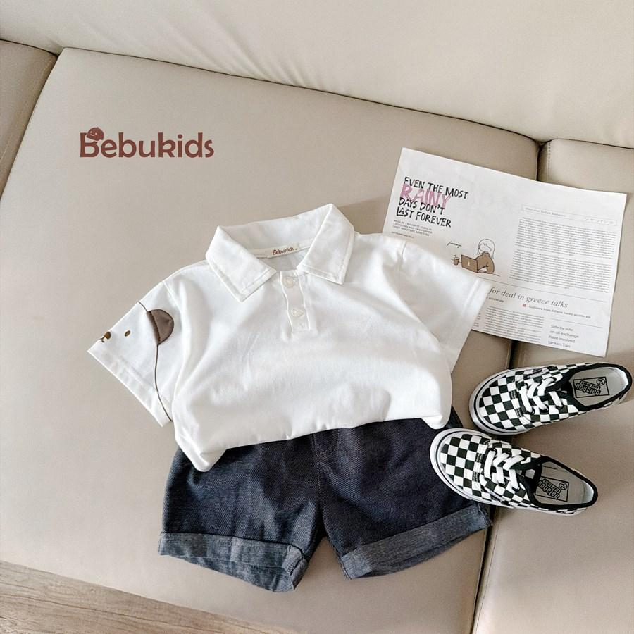 SB2400- bộ polo đính tai gấu tay áo trắng