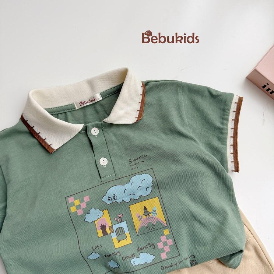 SB2401- bộ polo phối cổ, gấu tay in ô vuông n mây, ghế, cây,...