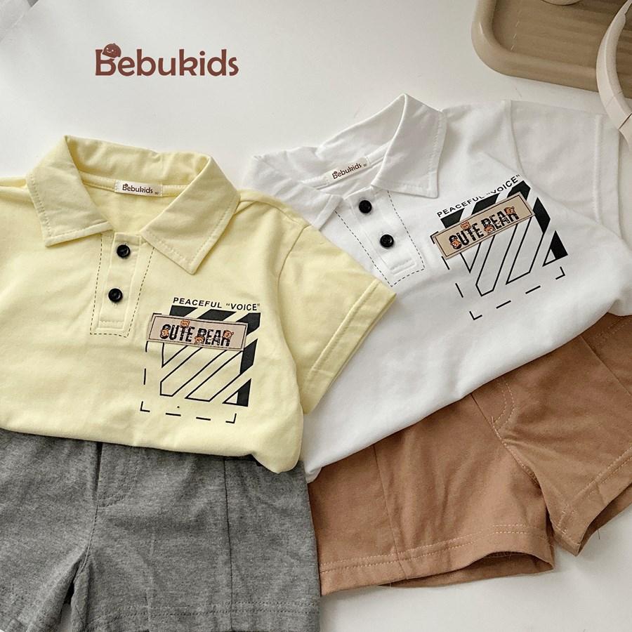 SB2271- bộ polo bé trai in  túi chữ, logo cute bear