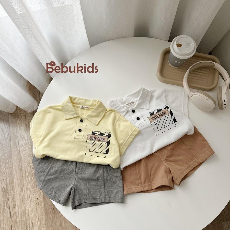 SB2271- bộ polo bé trai in  túi chữ, logo cute bear