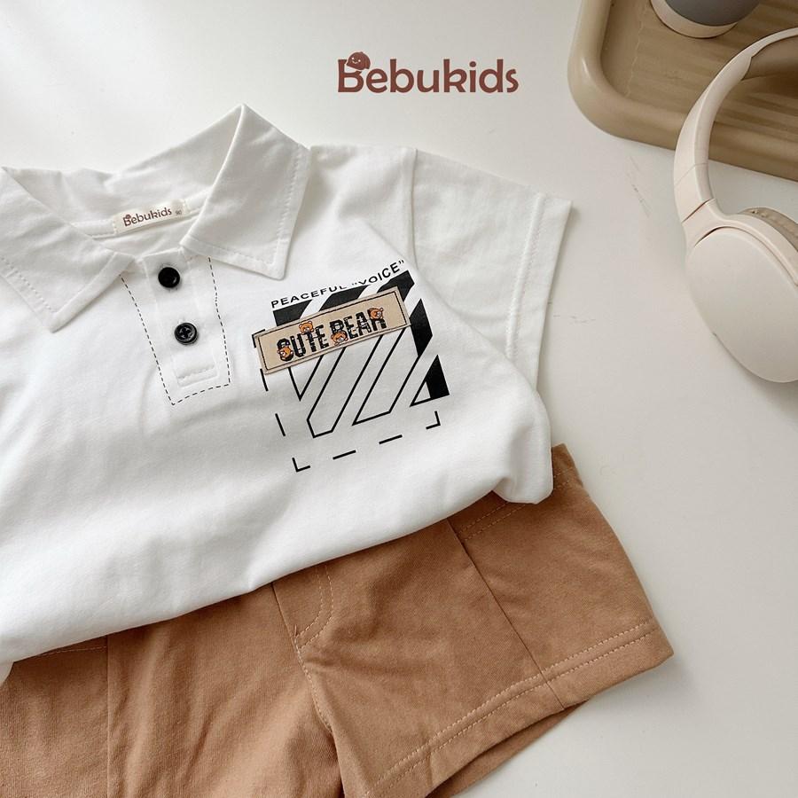 SB2271- bộ polo bé trai in  túi chữ, logo cute bear