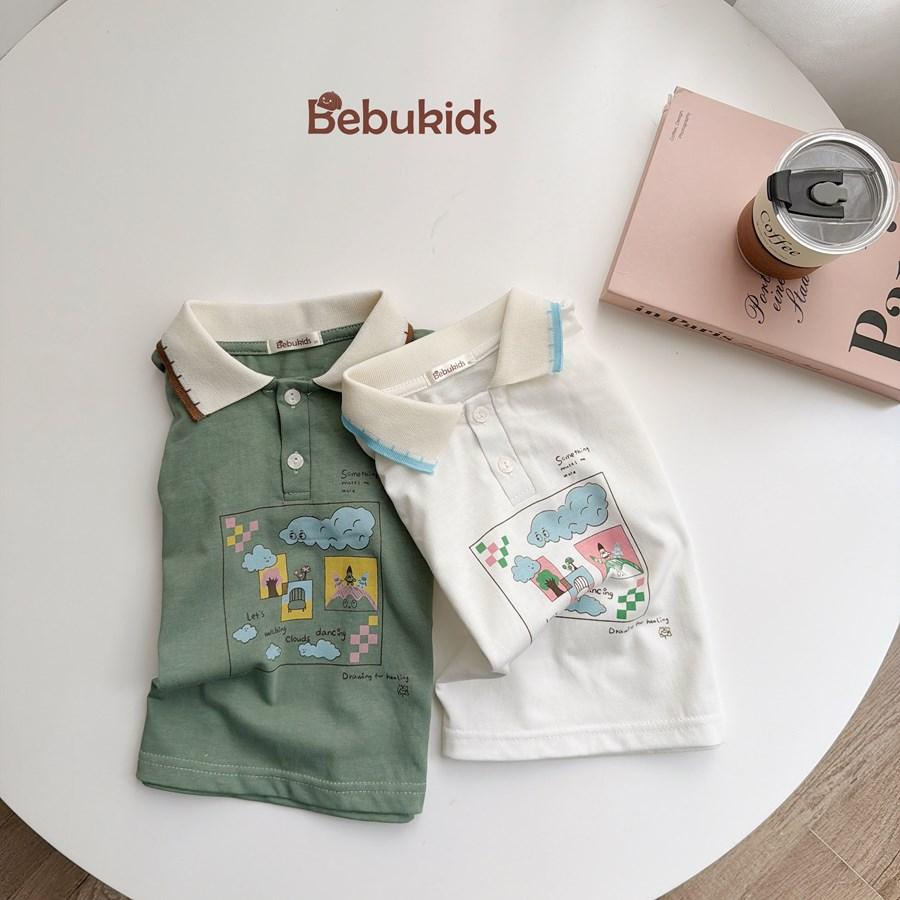 SB2401- bộ polo phối cổ, gấu tay in ô vuông n mây, ghế, cây,...