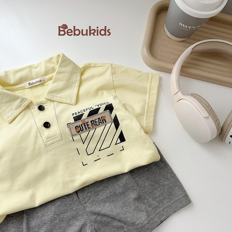 SB2271- bộ polo bé trai in  túi chữ, logo cute bear