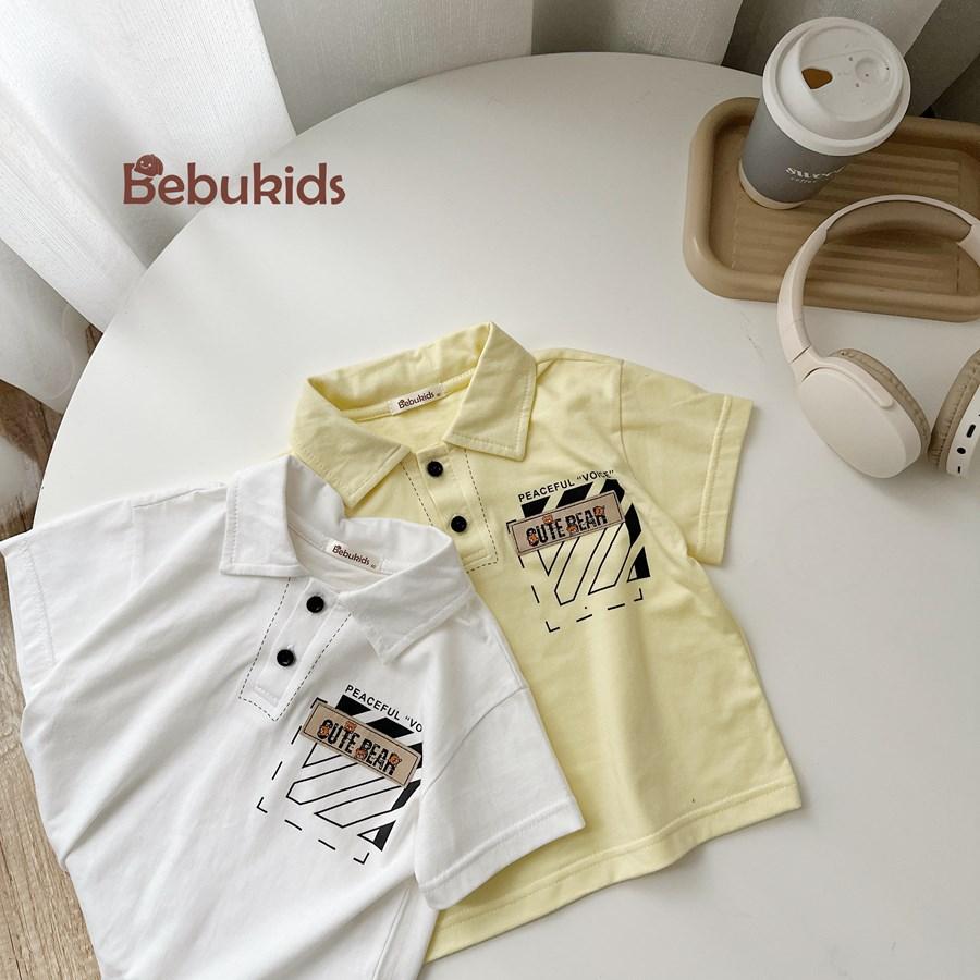 SB2271- bộ polo bé trai in  túi chữ, logo cute bear
