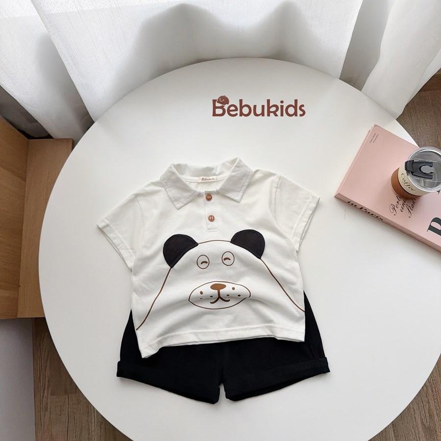 SB2376- bộ polo in chú cún đính tai trắng