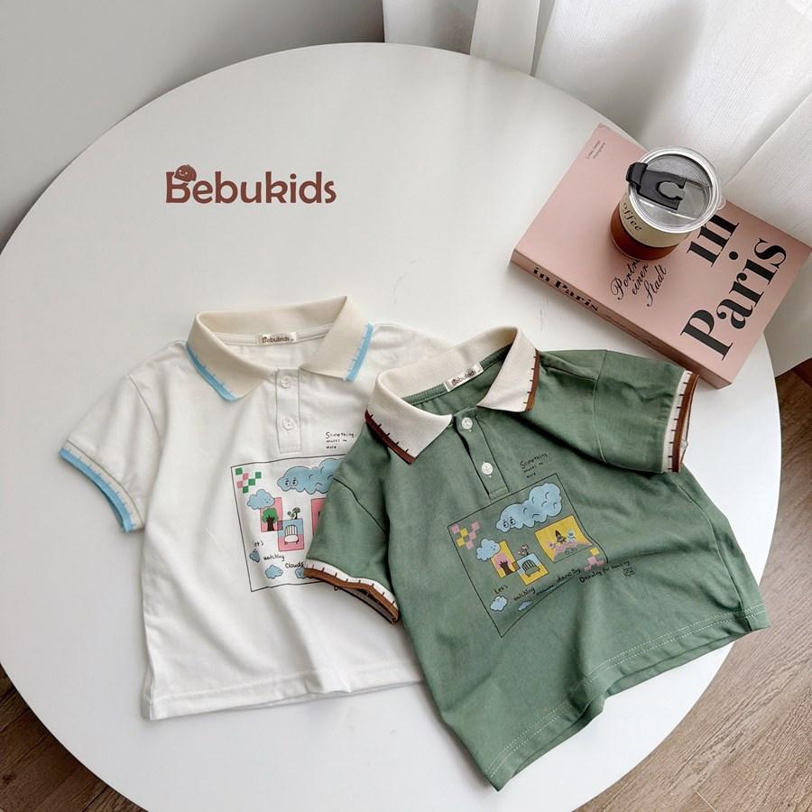 SB2401- bộ polo phối cổ, gấu tay in ô vuông n mây, ghế, cây,...