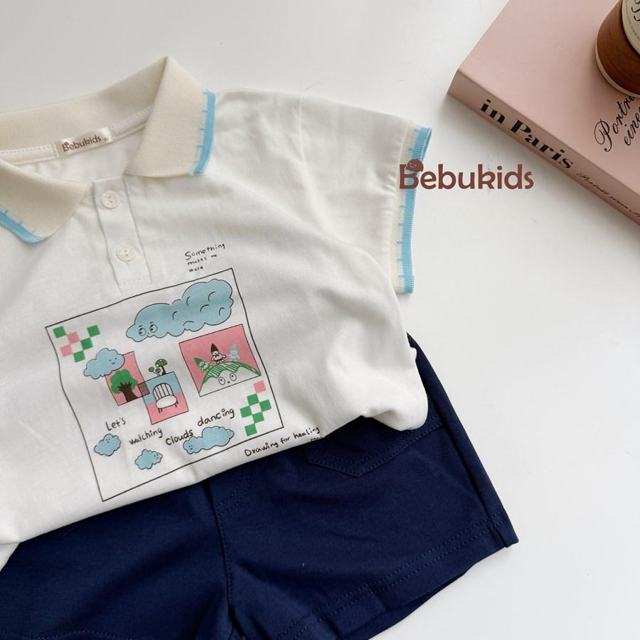 SB2401- bộ polo phối cổ, gấu tay in ô vuông n mây, ghế, cây,...