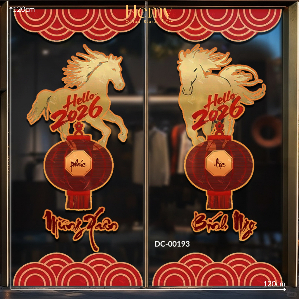 Decal Tết 2026 Bính Ngọ Trang Trí Nhà Dán Tường Cửa Kính PVC Chống Nước, Decor Quán Cafe, Phòng Khách - HeMy Decor