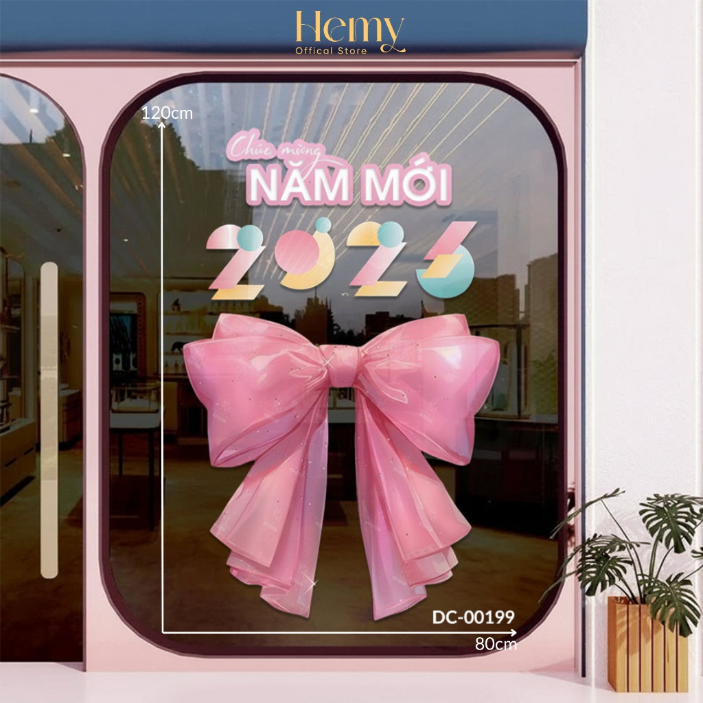 Decal Tết 2026 Họa Tiết Nơ Hồng Trang Trí Tường Cửa Kính, Gương, Quán Cafe, PVC Chống Nước - HeMy Decor