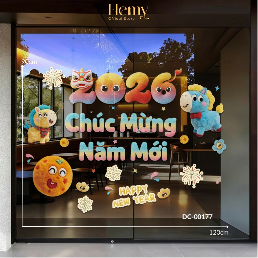 Decal Chữ Chúc Mừng Năm Mới Trang Trí Nhà Tết 2026 Bính Ngọ, Decor Của Kính, Gương, Chống Nước - HeMy Decor