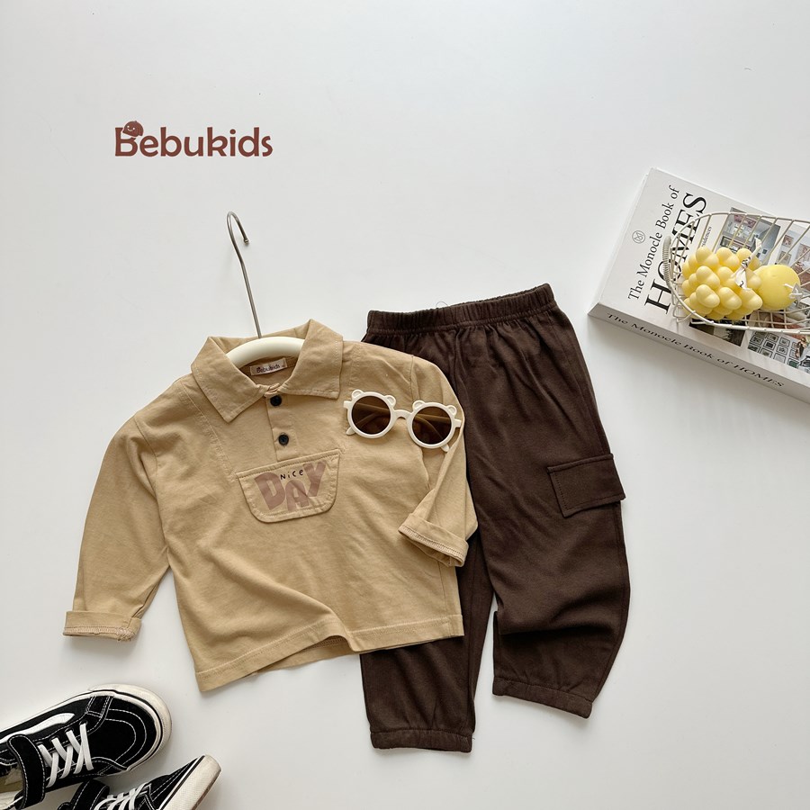 SB2385- bộ cộc có cổ dài tay in niceday dưới nẹp vàng