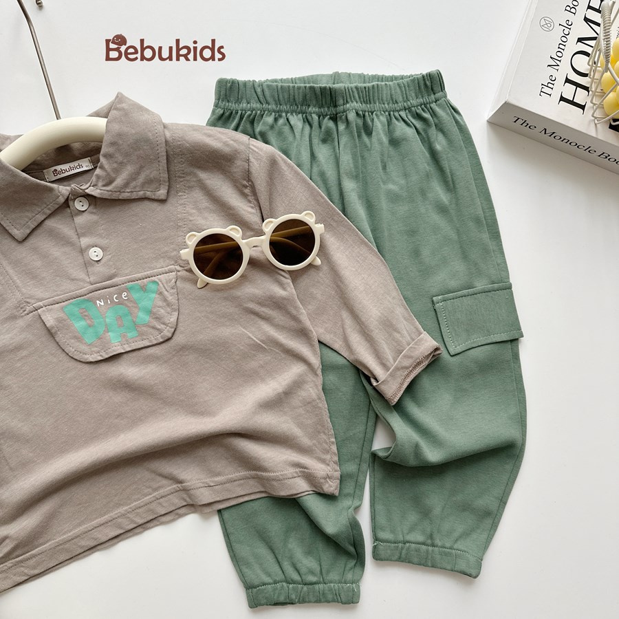 SB2385- bộ cộc có cổ dài tay in niceday dưới nẹp