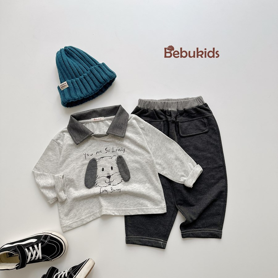 SB2391- bộ dài tay phối cổ in cũn đính tai, in chữ you are so lovely ghi