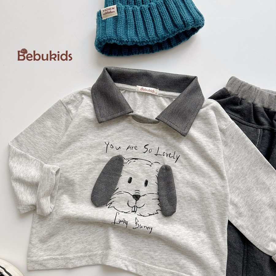 SB2391- bộ dài tay phối cổ in cũn đính tai, in chữ you are so lovely