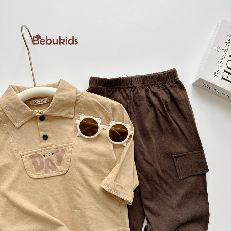 SB2385- bộ cộc có cổ dài tay in niceday dưới nẹp