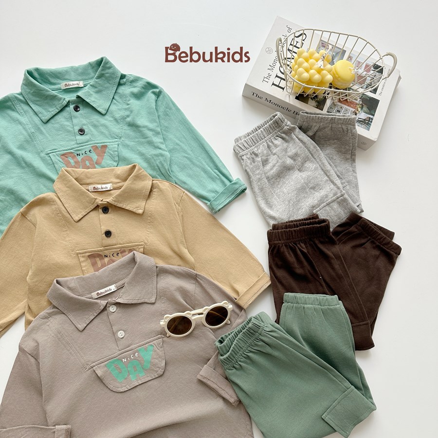 SB2385- bộ cộc có cổ dài tay in niceday dưới nẹp