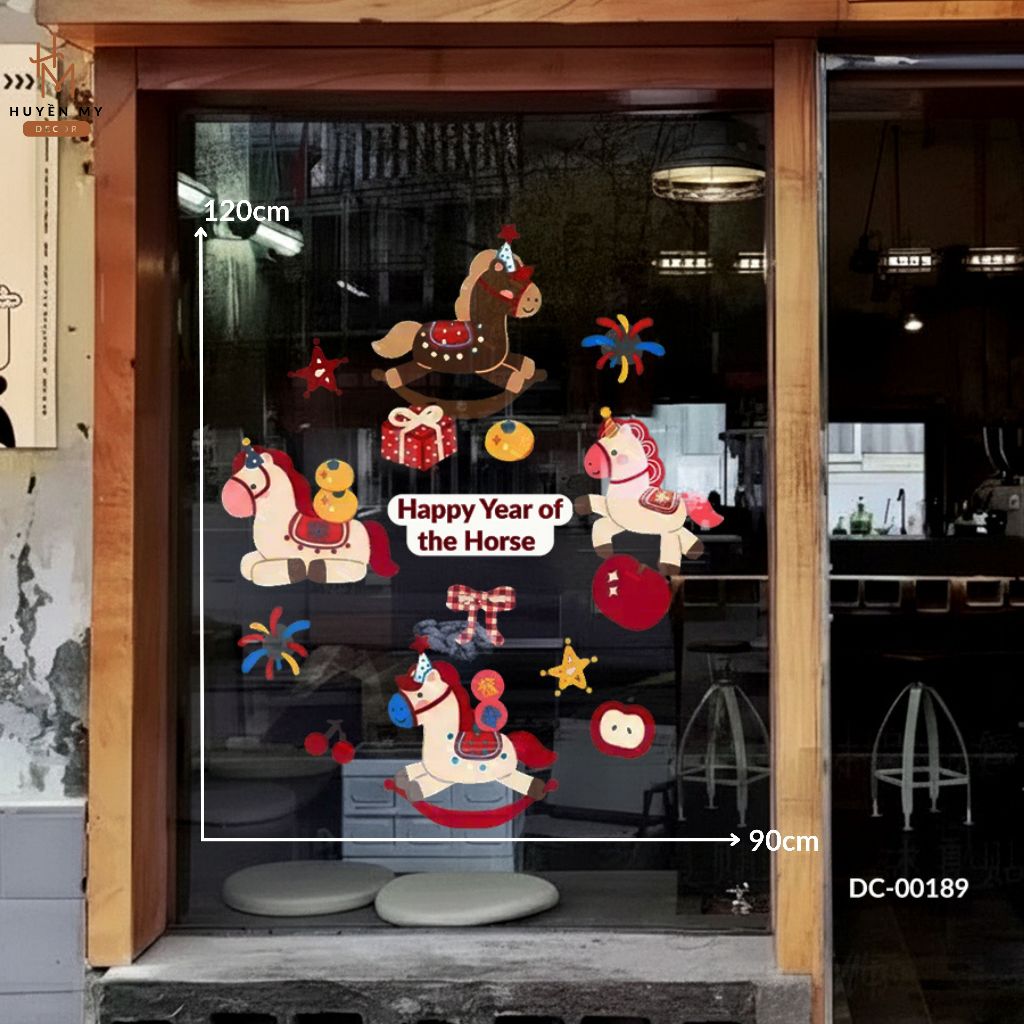 Decal Dán Tường Họa Tiết Ngựa Ngộ Nghĩnh, Decor Cửa Kính, Gương, Quán Cafe, Chất Liệu PVC Chống Nước - Behome Decor