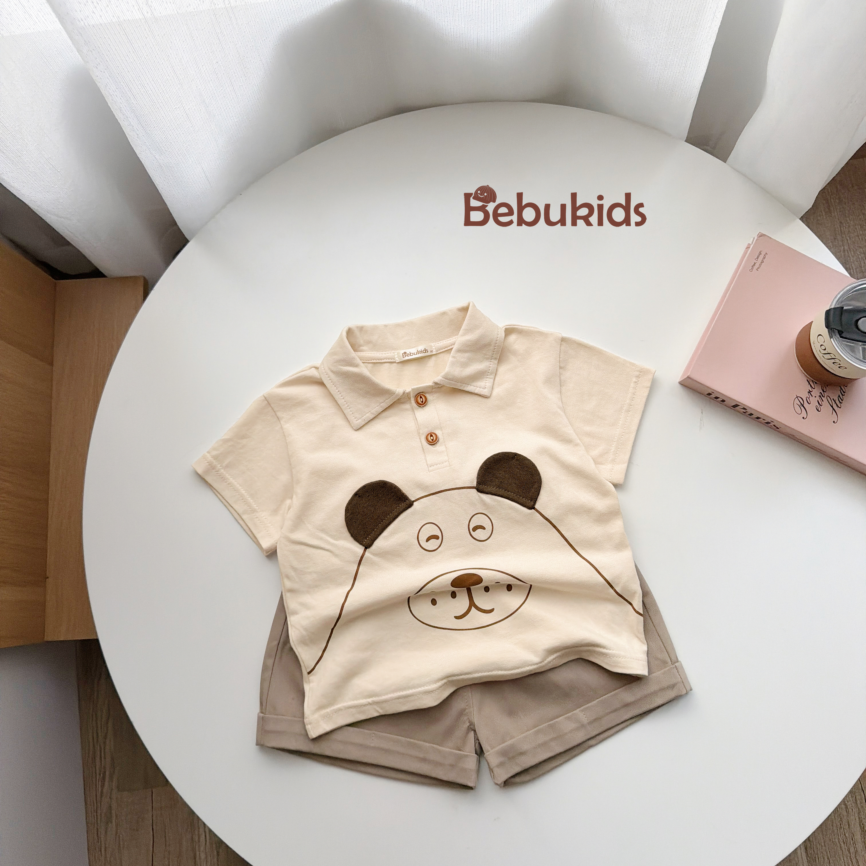 SB2376- bộ polo in chú cún đính tai be