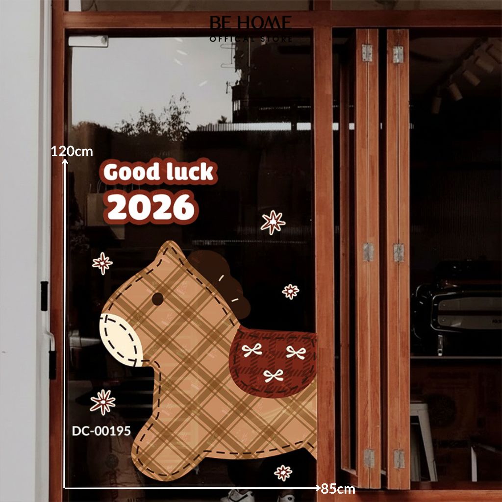 Decal Chú Ngựa Ngộ Nghĩnh Trang Trí Tết 2026, Decor Nhà Cửa, Cửa Kính, Gương, Quán Cafe - Behome Decor