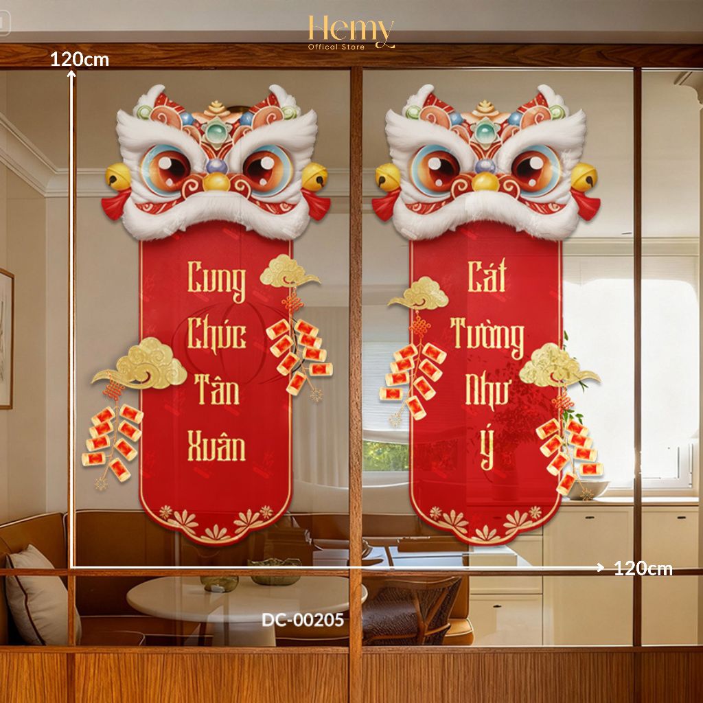 Decal Dán Tường Câu Đối Tết 2026 Họa Tiết Lân May Mắn , Decor Gương, Cửa Kính, Quán Cafe, PVC Chống Nước - HeMy Decor