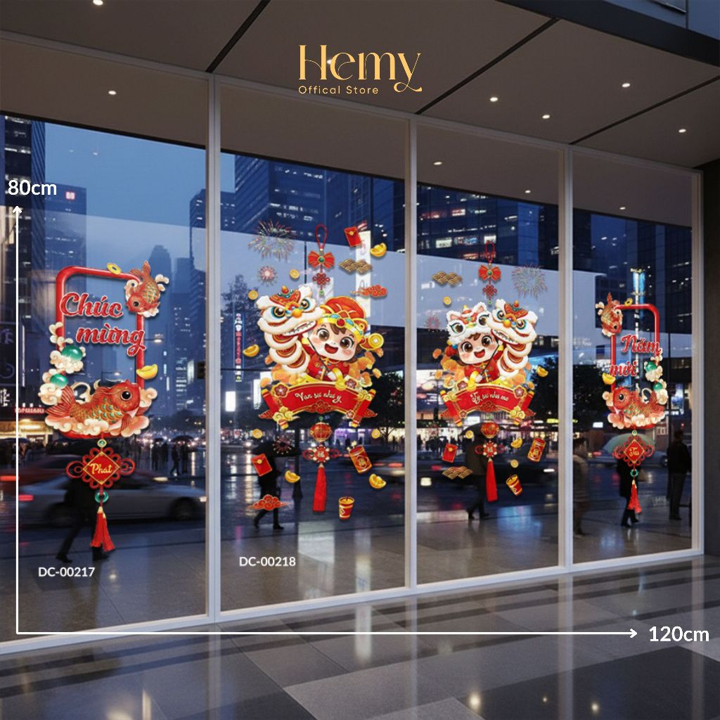 Decal Dán Tường Mừng Tết Đến Xuân Về, Decor Phòng Khách, Gương, Cửa Kính, Quán Cafe, PVC Chống Nước - HeMy Decor