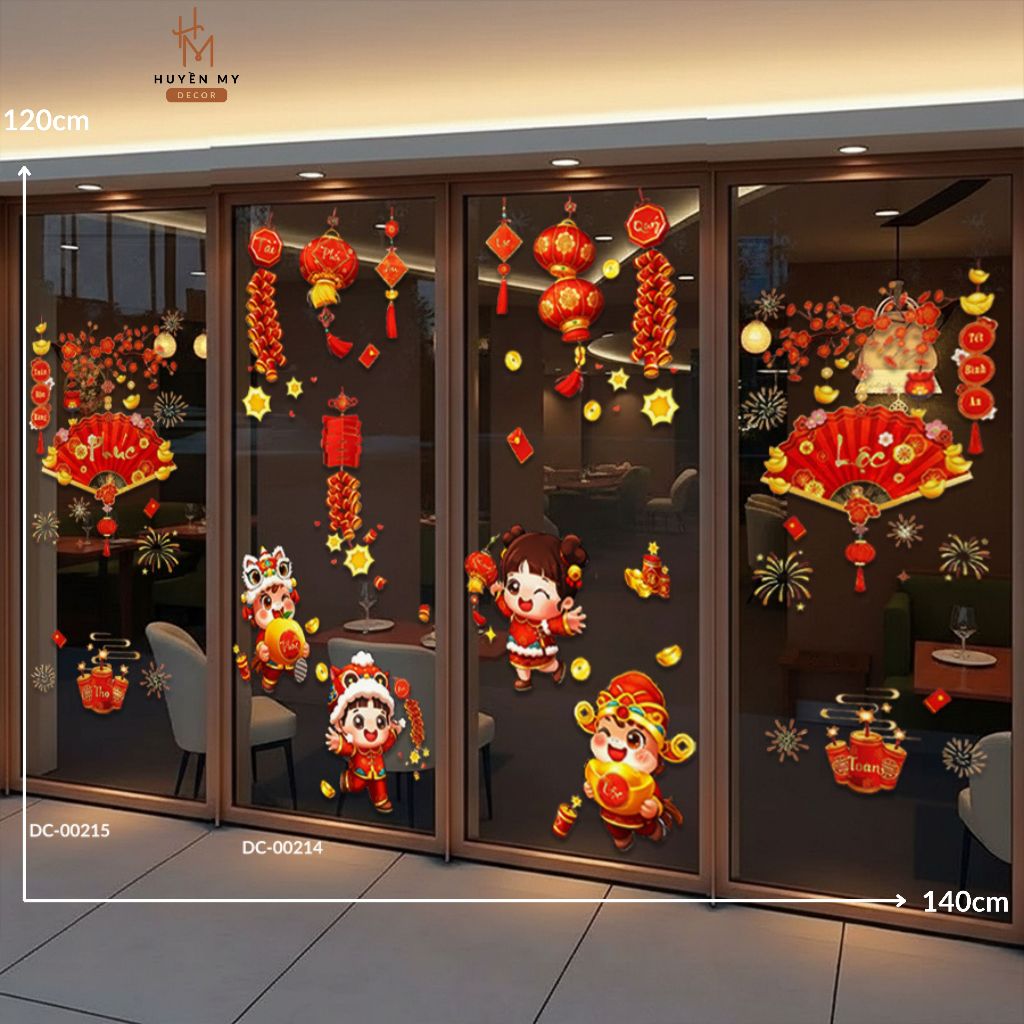 Decal Dán Tường Họa Tiết Tài Lộc Mừng Tết Đến Xuân Về, Decor Gương, Cửa Kính, Quán Cafe, PVC Chống Nước - Huyền My Decor
