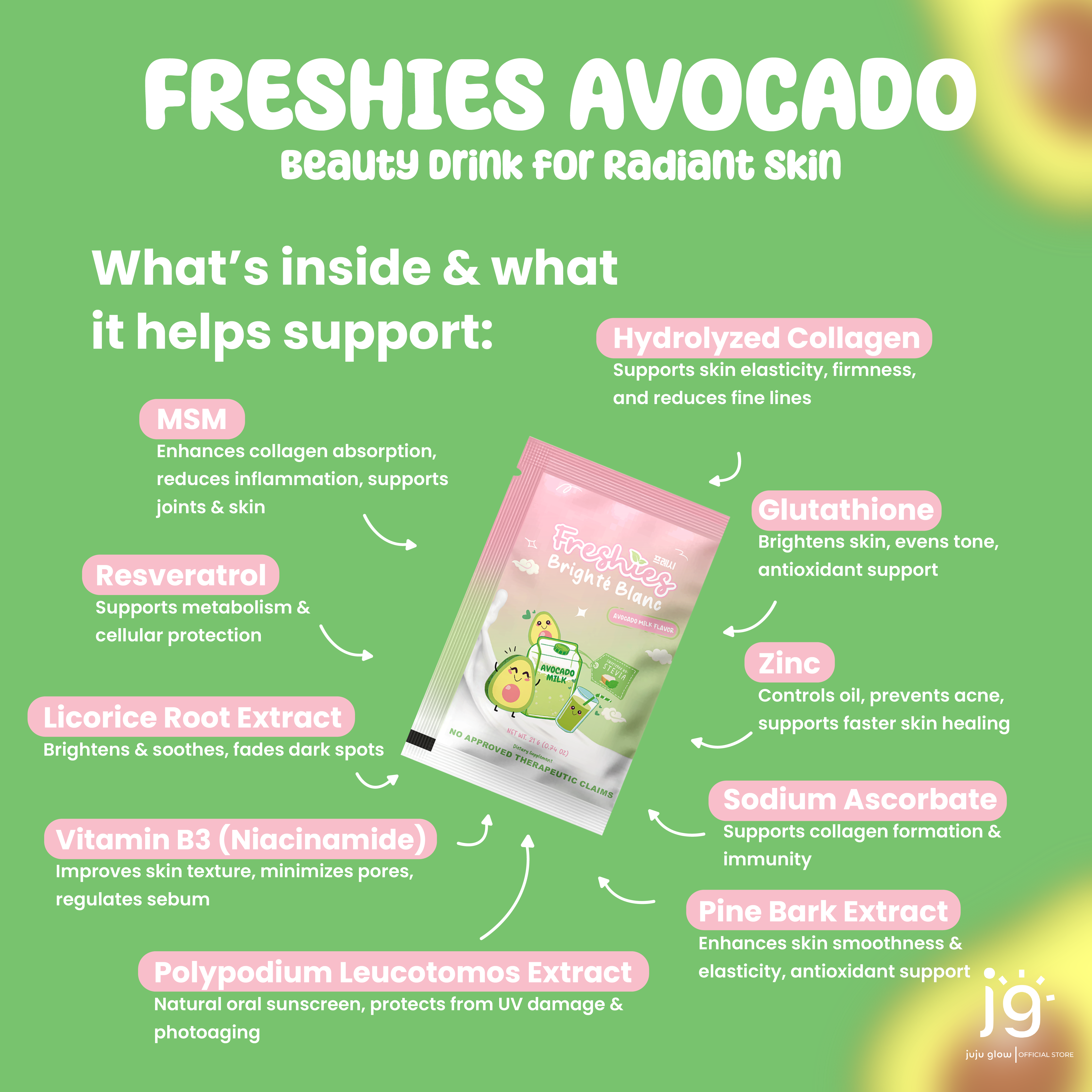 solgar l-glutathione Freshies Avocado Milk by Juju Glow 10 sachets x 21g price in Saudi Arabia |  Amazon Saudi Arabia main image 0