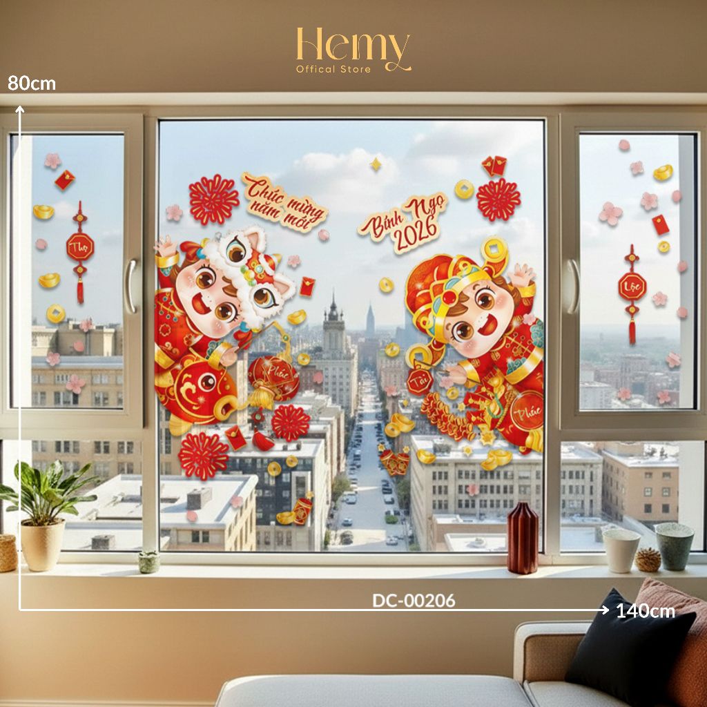 Decal Dán Tường Đón Xuân 2026 Họa Tiết Tài Lộc , Decor Gương, Cửa Kính, Quán Cafe, PVC Chống Nước - HeMy Decor