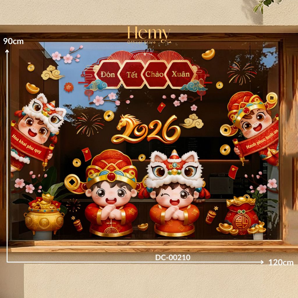 Decal Dán Tường Đón Tết 2026, Họa Tiết Tài Lộc , Decor Gương, Cửa Kính, Quán Cafe, PVC Chống Nước - HeMy Decor