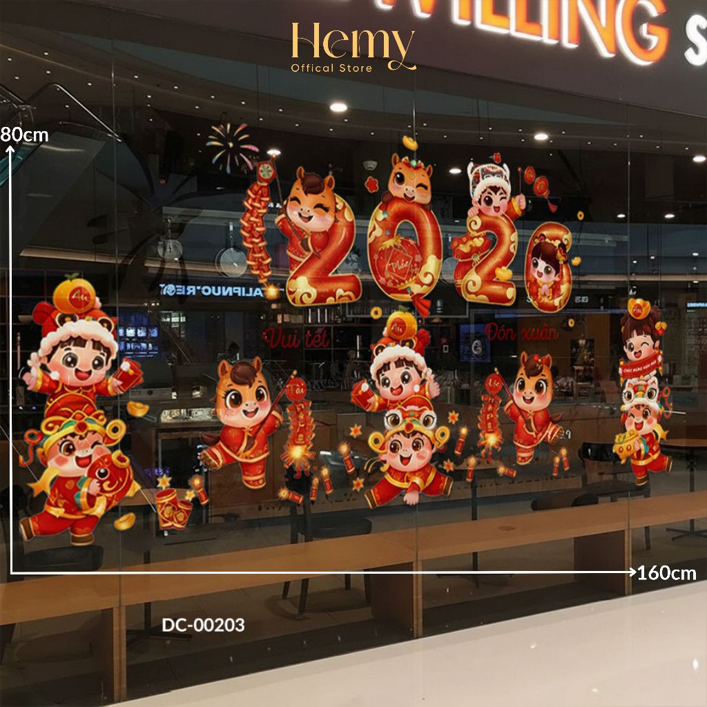 Decal Dán Tường Tết 2026 Đón Tài Lộc, Họa Tiết Dễ Thương , Decor Gương, Cửa Kính, Quán Cafe - HeMy Decor