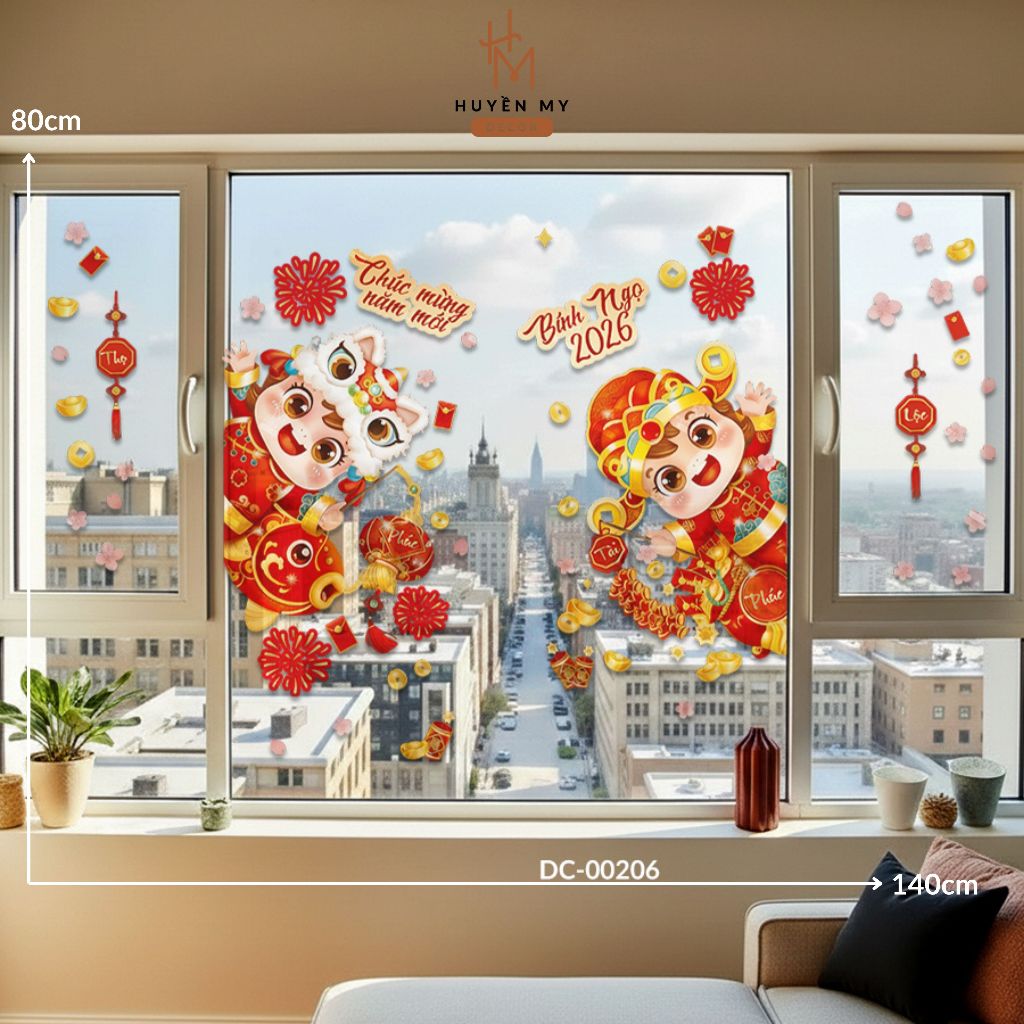 Decal Dán Tường Đón Xuân 2026 Họa Tiết Tài Lộc , Decor Gương, Cửa Kính, Quán Cafe, PVC Chống Nước - Huyền My Decor