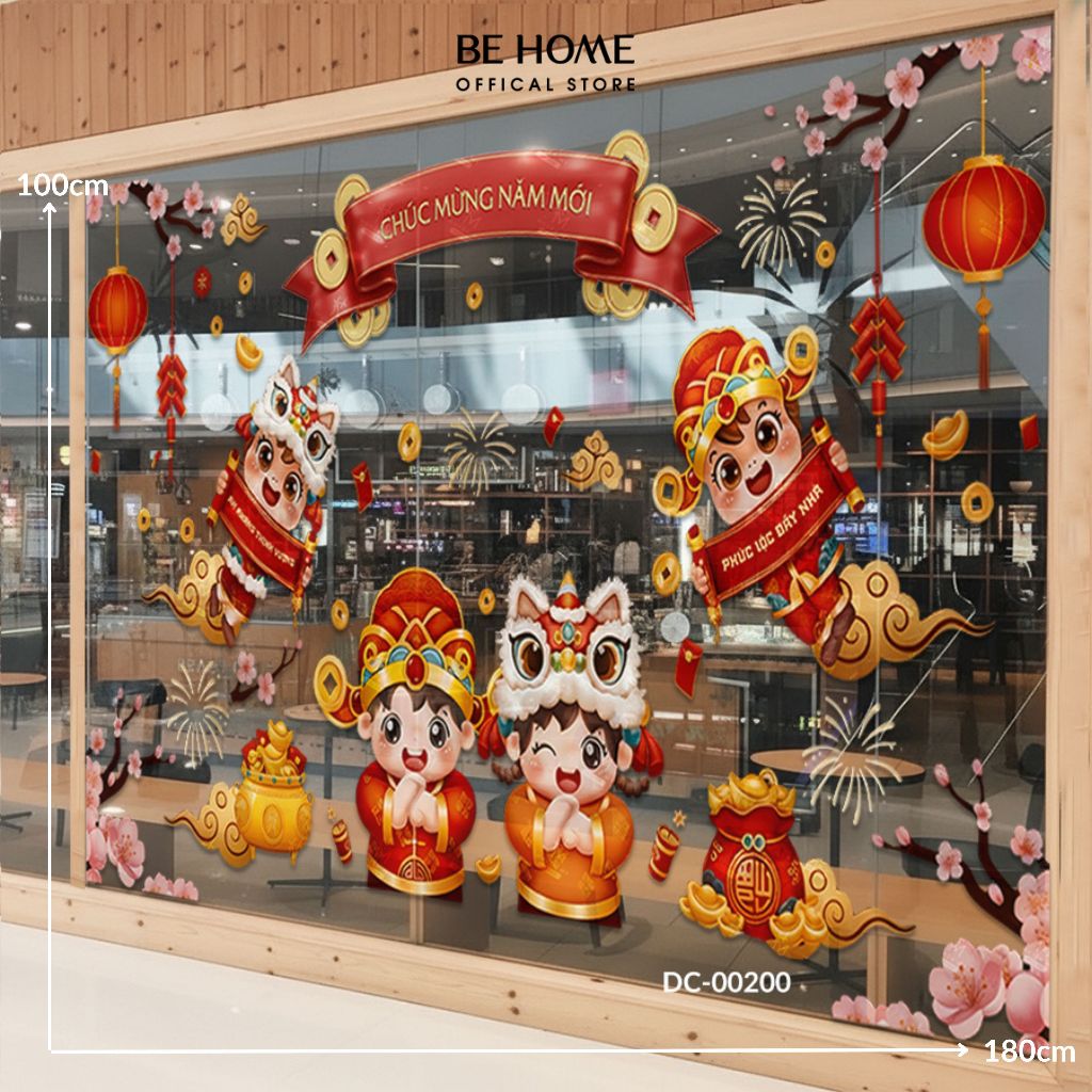 Decal Dán Tường Tết, Họa Tiết Tài Lộc Đáng Yêu , Decor Gương, Cửa Kính, Quán Cafe, PVC Chống Nước - BeHome Decor