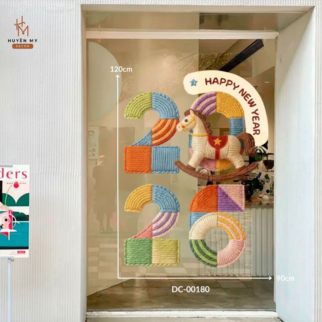 Decal Tết 2026 Bính Ngọ Trang Trí Nhà Dán Tường Cửa Kính PVC Chống Nước, Họa Tiết Nổi Bật - Huyền My Decor