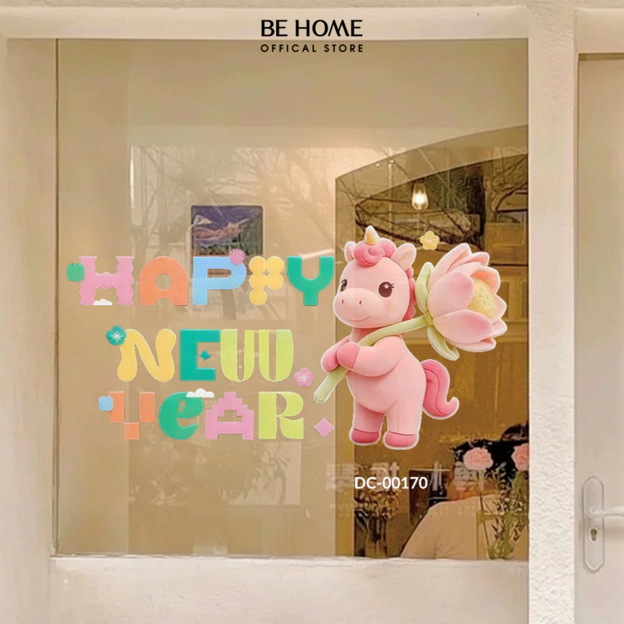 Decal Trang Trí Tết Bính Ngọ 2026 Chất Liệu PVC Chống Nước, Trang Trí Gương, Cửa Kính, Dán Tường - BeHome Decor