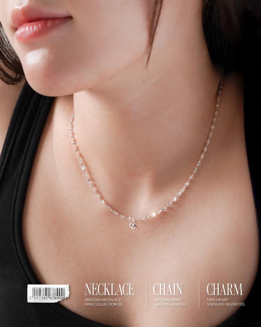 Dây/ Mặt Dây Chuyền Sincera Sequin Heart | Bạc s925 1