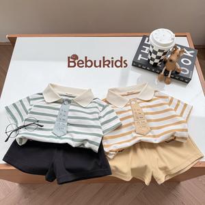 Bộ cộc quần đùi bé trai cổ dệt in hình