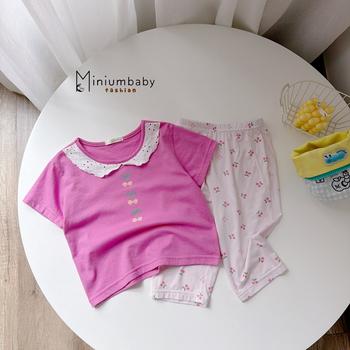 Bộ cộc quần lỡ bé gái có cổ in hình