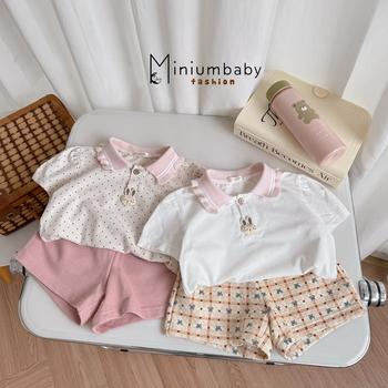 Bộ cộc quần đùi bé gái có cổ