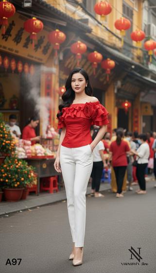 Product image - Áo bẹt vai bèo tần có hoa