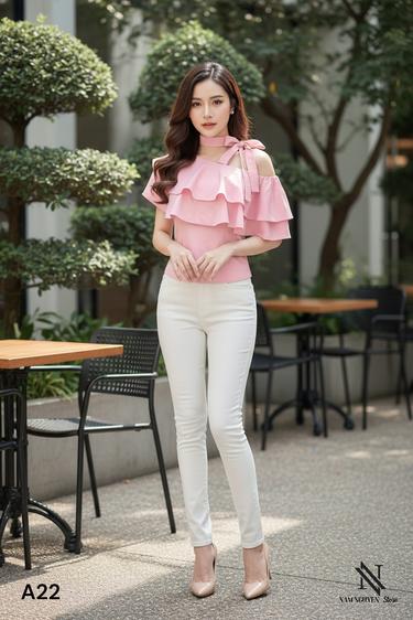 Product image - Áo Bèo Lệch Vai Bảng To + Dây Thắt Nơ Cổ